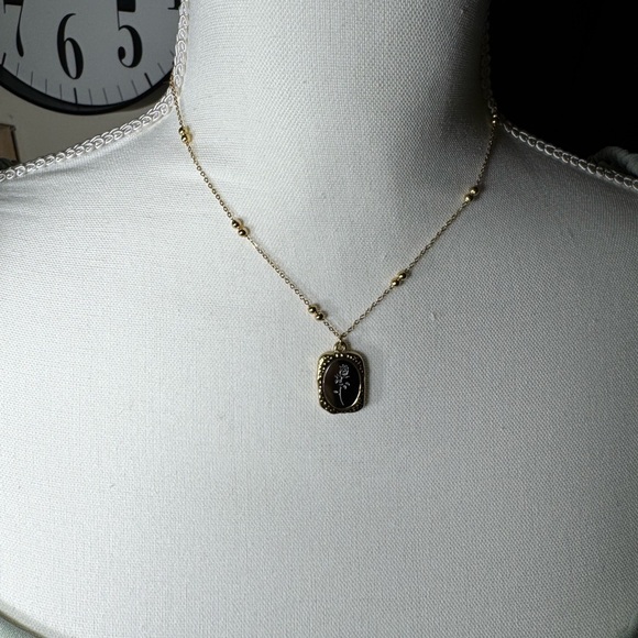 Gold Rose Pendant Necklace with Delicate Chain - Picture 3 of 5